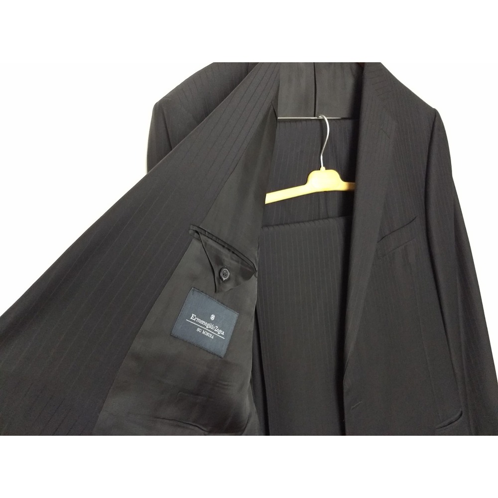Ermenegildo Zegna Su Misura Suit 52R Black Tonal Stripe Wool Cashmere 41x30 Pnts